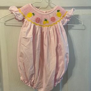 Girls CECIL & LOU Smocked Citrus Fruits PINK BUBBLE One-Piece OUTFIT ~ 12 Months